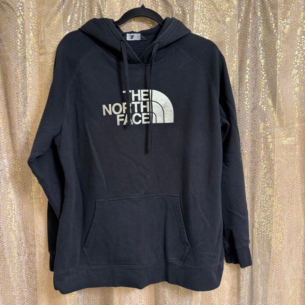 The North Face Black Metallic Gold Logo Pullover Hoodie Sweater XL